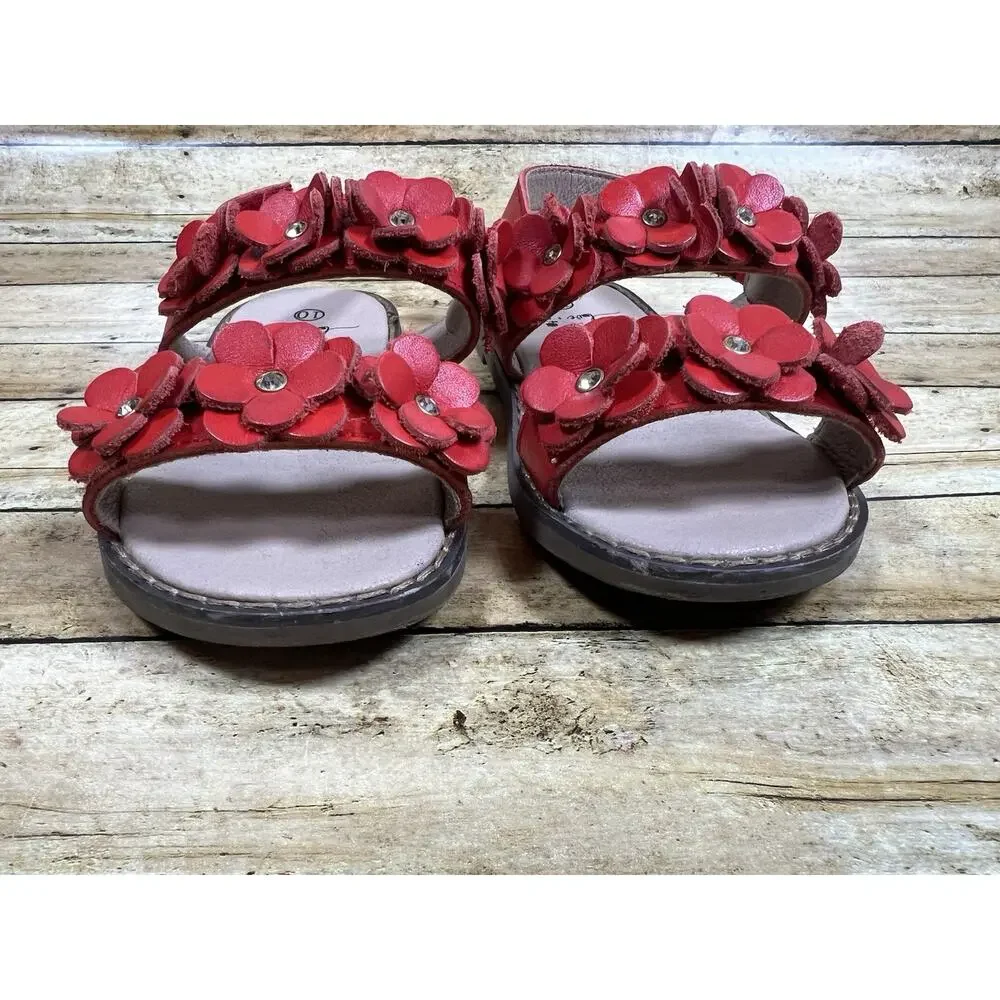 Love and Grow Red Floral Leather Sandals Toddler Girls size 10